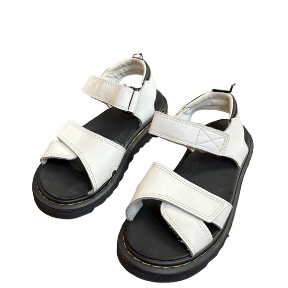 Dr. Martens JUNIOR VOSSIE LEATHER SANDALS US Size 1 EU 32 Hook & Loop White - Picture 1 of 13